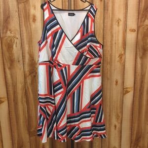 Modcloth "Liza Luxe" Red White Blue Striped surplice Sleeveless Dress Plus Size